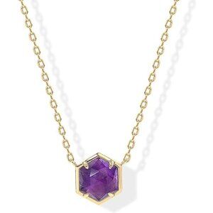 14K Yellow Gold Amethyst Gemstone Pendant Necklace Dainty Chain